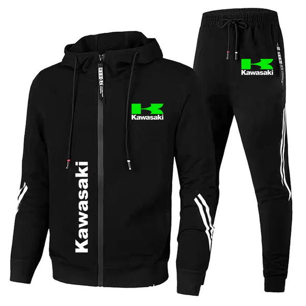 Men’s Kawasaki Logo Tracksuit – Motorcycle Racing Hoodie &amp; Jogger Set for Bikers &amp; Sports Enthusiasts