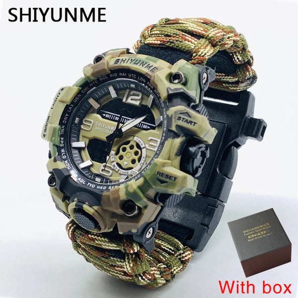 Military Tactical Watch with Compass – Waterproof LED Quartz Dual Display Sports Watch