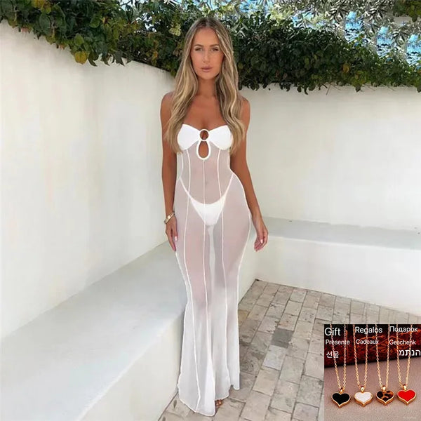 BreezeGlow Mesh Wrap Dress – Sexy See-Through Cut-Out Summer Dress